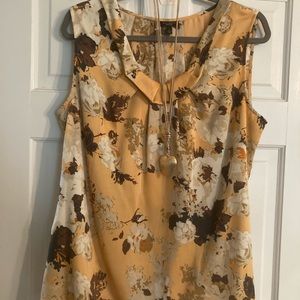 Talbots Floral Sleeveless Blouse - Brown and Cream
